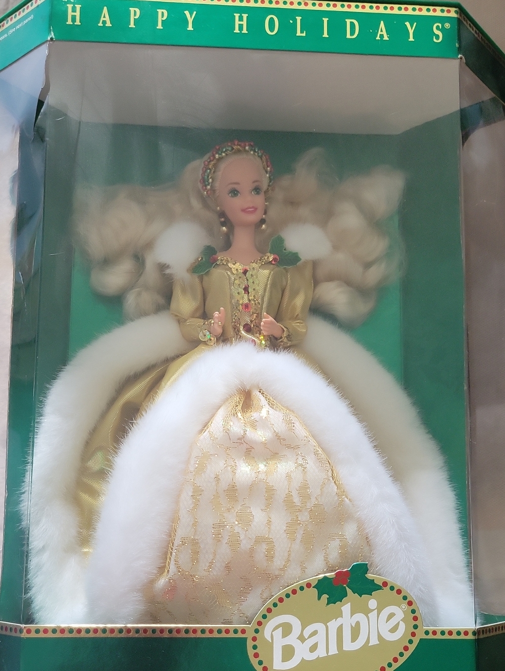 Barbie Happy Holidays Doll in Gold and White Holiday Gown